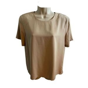 Kim Rogers Signature Tan around neck Blouse. Button back. Size Medium.